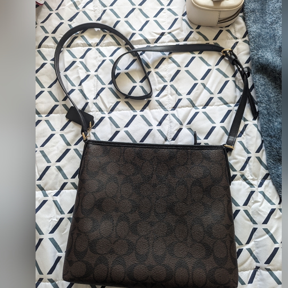 Coach Brown Signature Crossbody Bag with Black Trim - Picture 3 of 12